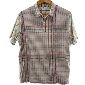 Robert Graham Men’s Colorful Rainbow Mixed Plaid Classic Polo Shirt Size Large